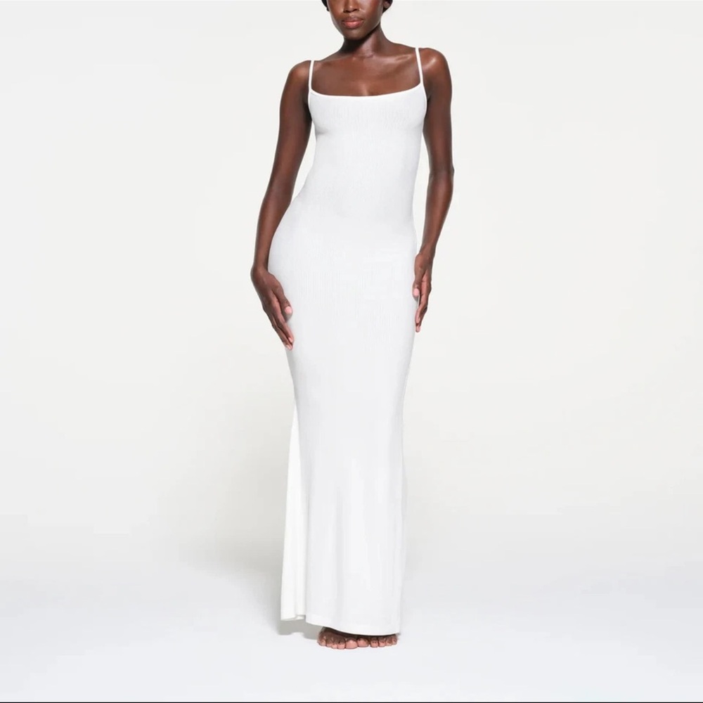 Skims Soft Lounge Long Slip Dress in Marble
